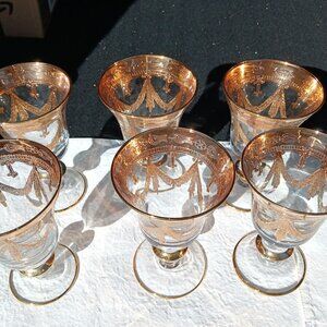 6 Vintage Medici Wine/Water Glasses 24K Gold Made in Italy. 5.75"
